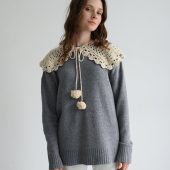 Handmade Crochet Collar: Beige Cotton Lace Detachable Neckline