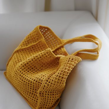 Handmade Cotton Knitted Tote Bag: Yellow Crochet Shoulder Bag