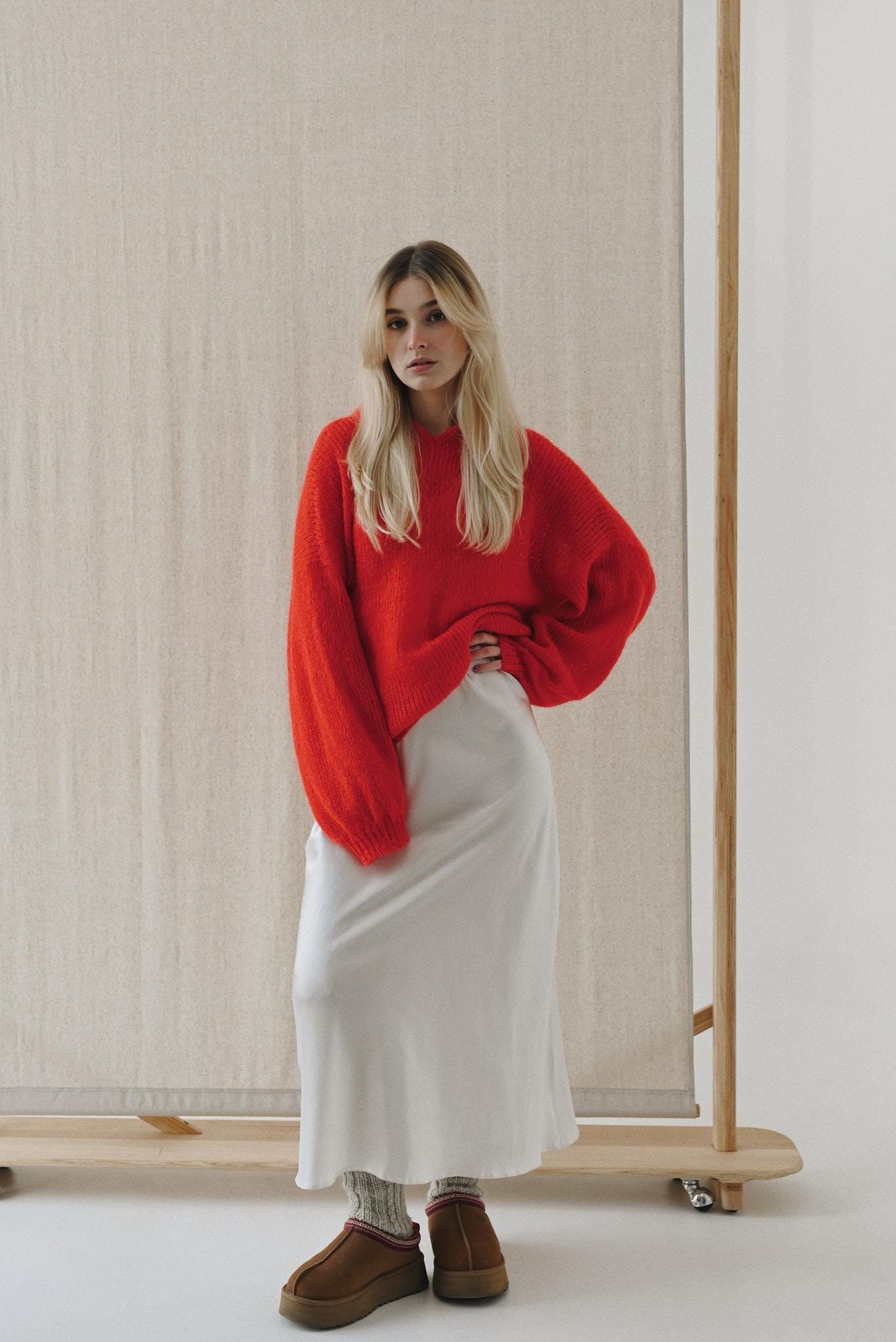 Hand Knitted Mohair Hoodie: Gray Slouchy Knitwear