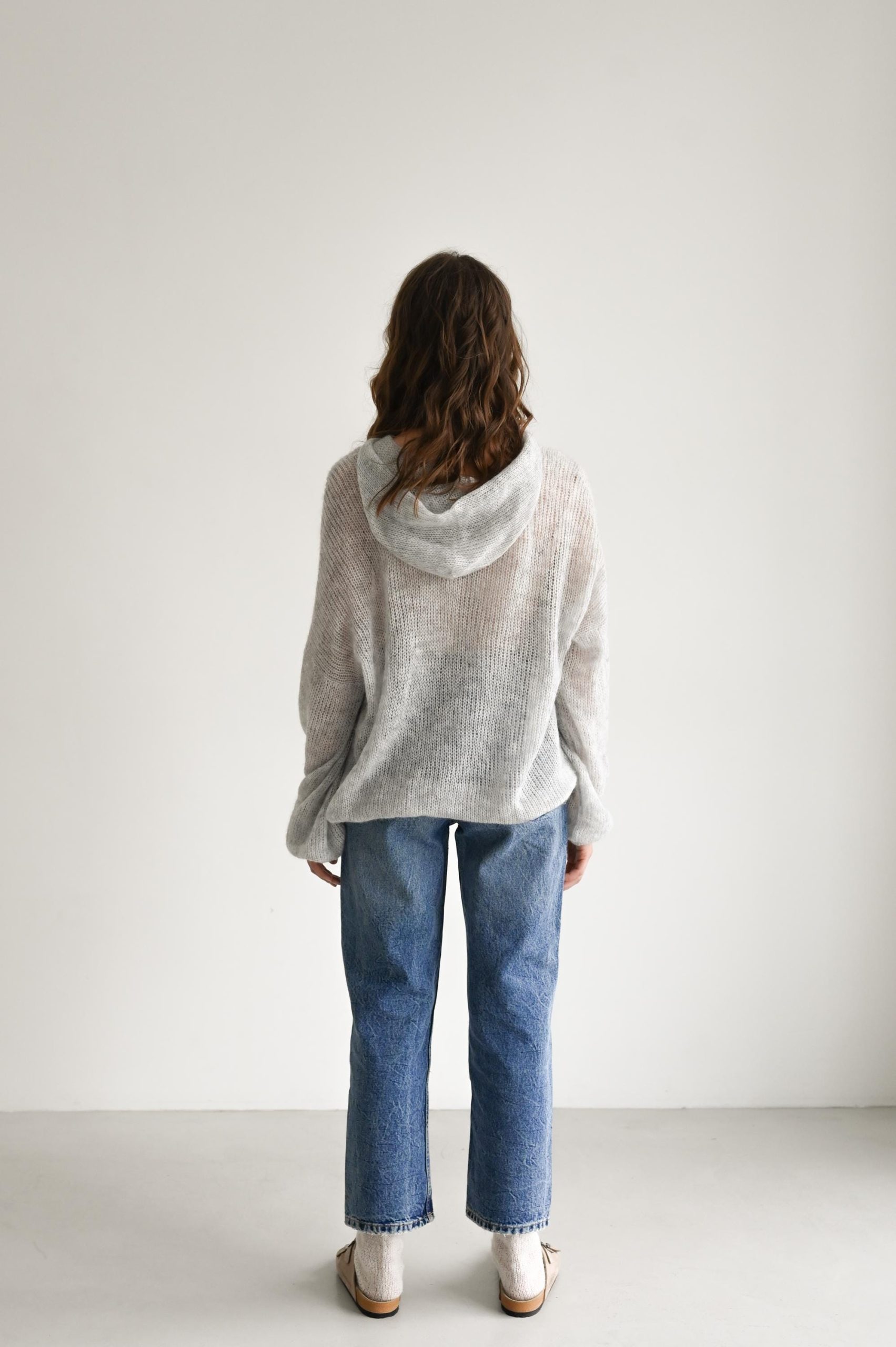 Hand Knitted Mohair Hoodie: Gray Slouchy Knitwear
