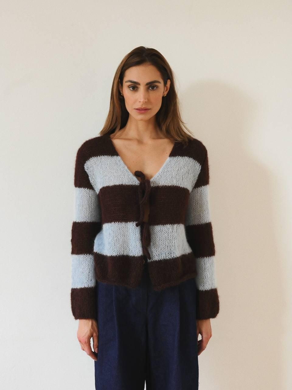 Handmade Mohair Blue Knit Cardigan: Cozy Lightweight Sweater