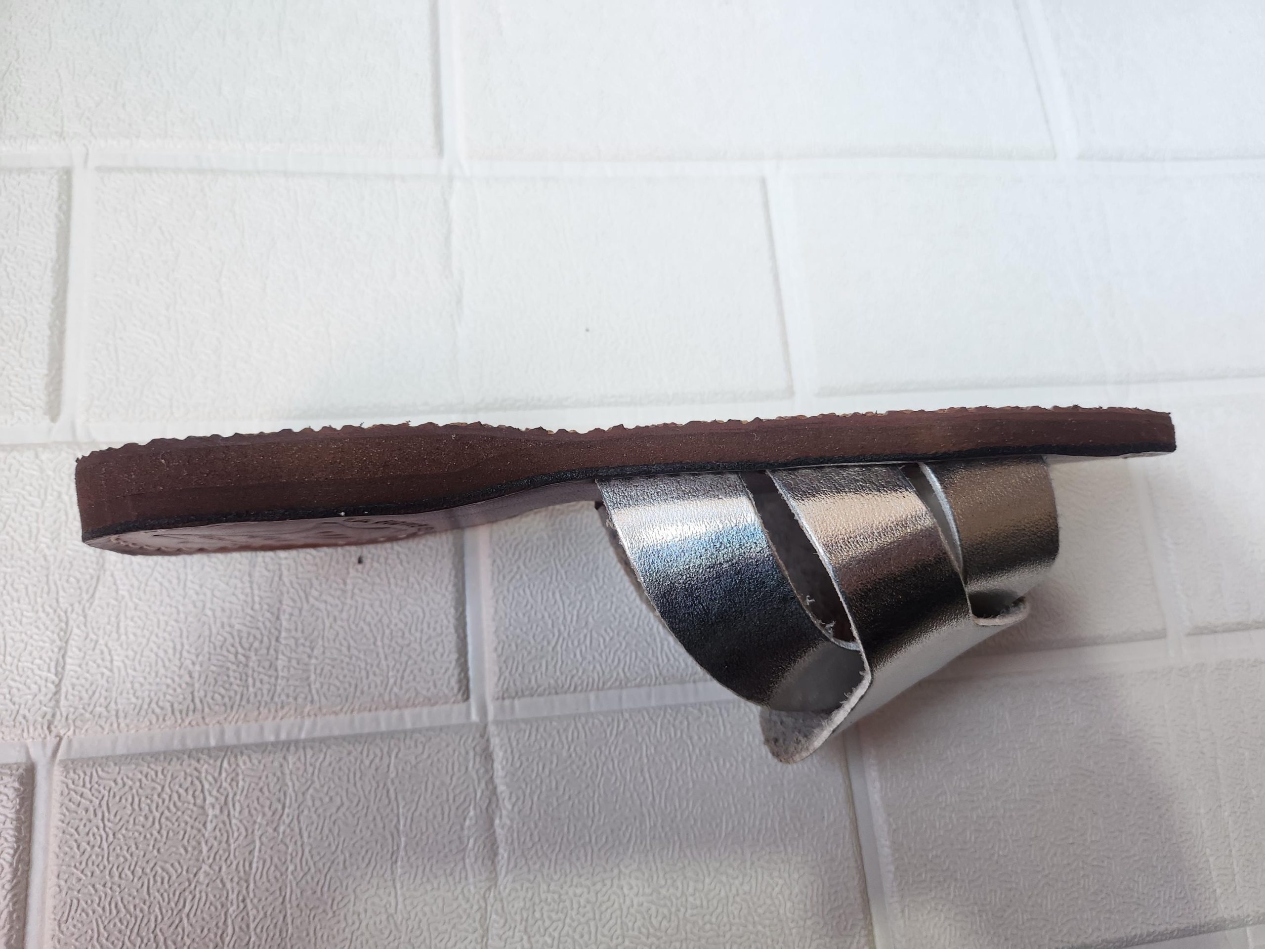 Handmade Moroccan Silver-tone Leather Sandals For Women – Hstyle Slip On Flats – Brown Sole Summer Slides – Boho Leather Slippers