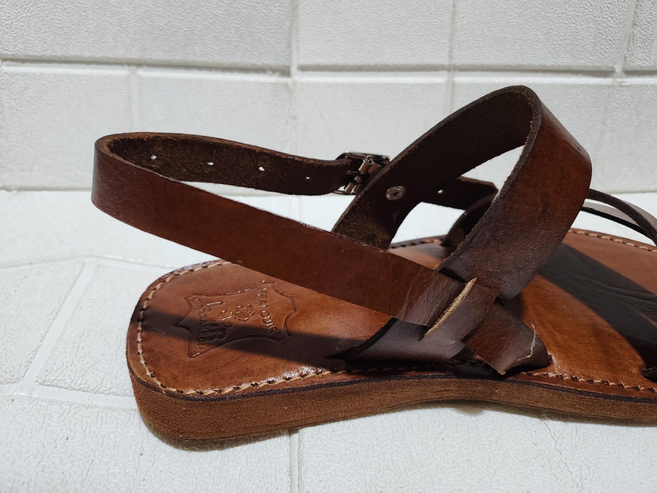 Moroccan Men’s Leather Sandals – Handmade Brown Buckle Sandals With Triple Strap, Comfortable Rubber Sole, Traditional Moroccan Summer Shoes