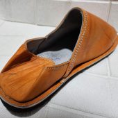 Moroccan Men’s Orange Leather Slip-on Sandals – Handmade Babouche For Him – Natural Leather Slides – Custom Gift Idea – Sizes 40-46 Eu