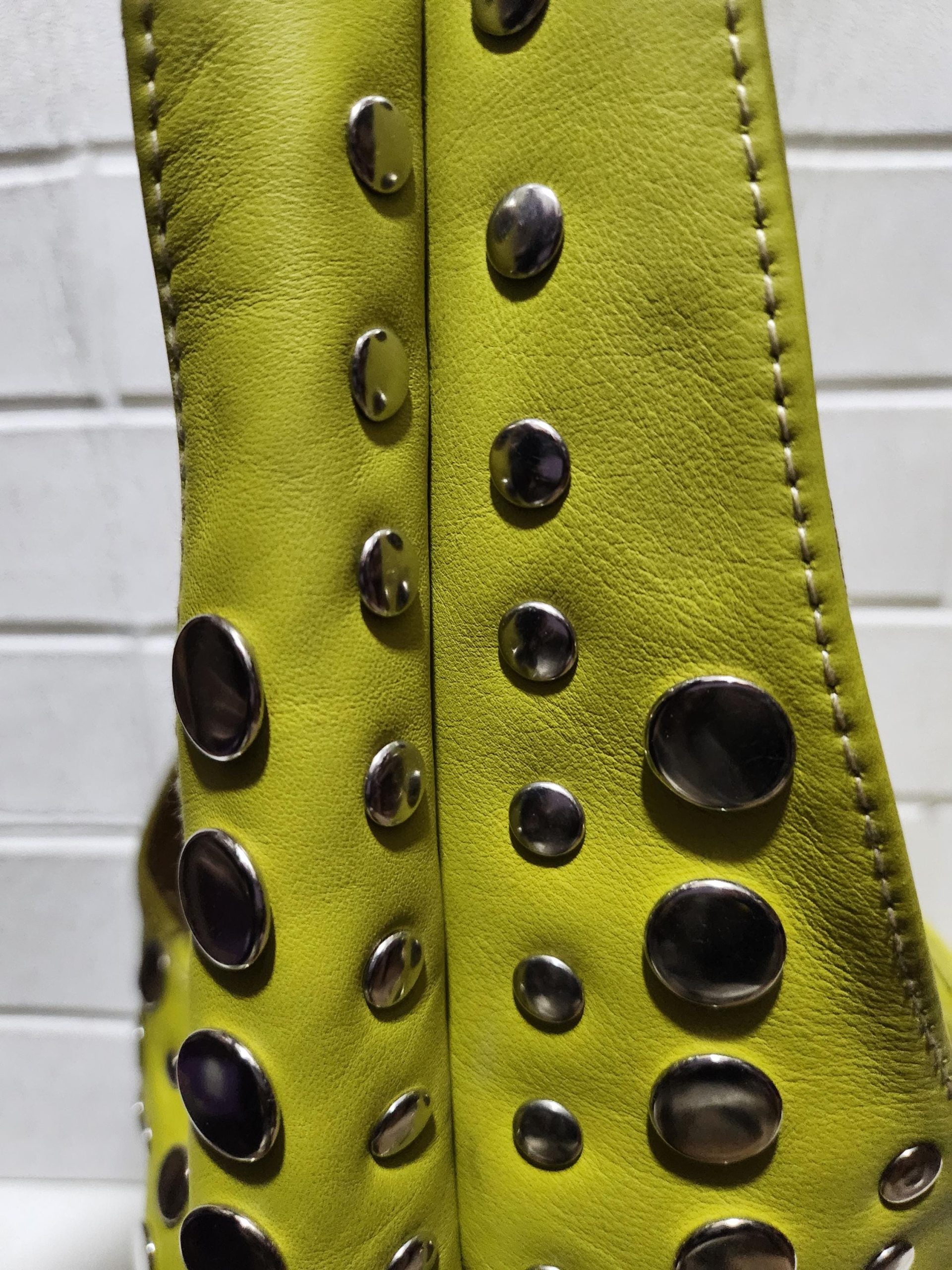 Moroccan Leather Tote – Pistachio Green Studded Shoulder Bag | Handmade Boho Purse | Artisan Shopper | Large & Small Sizes Available