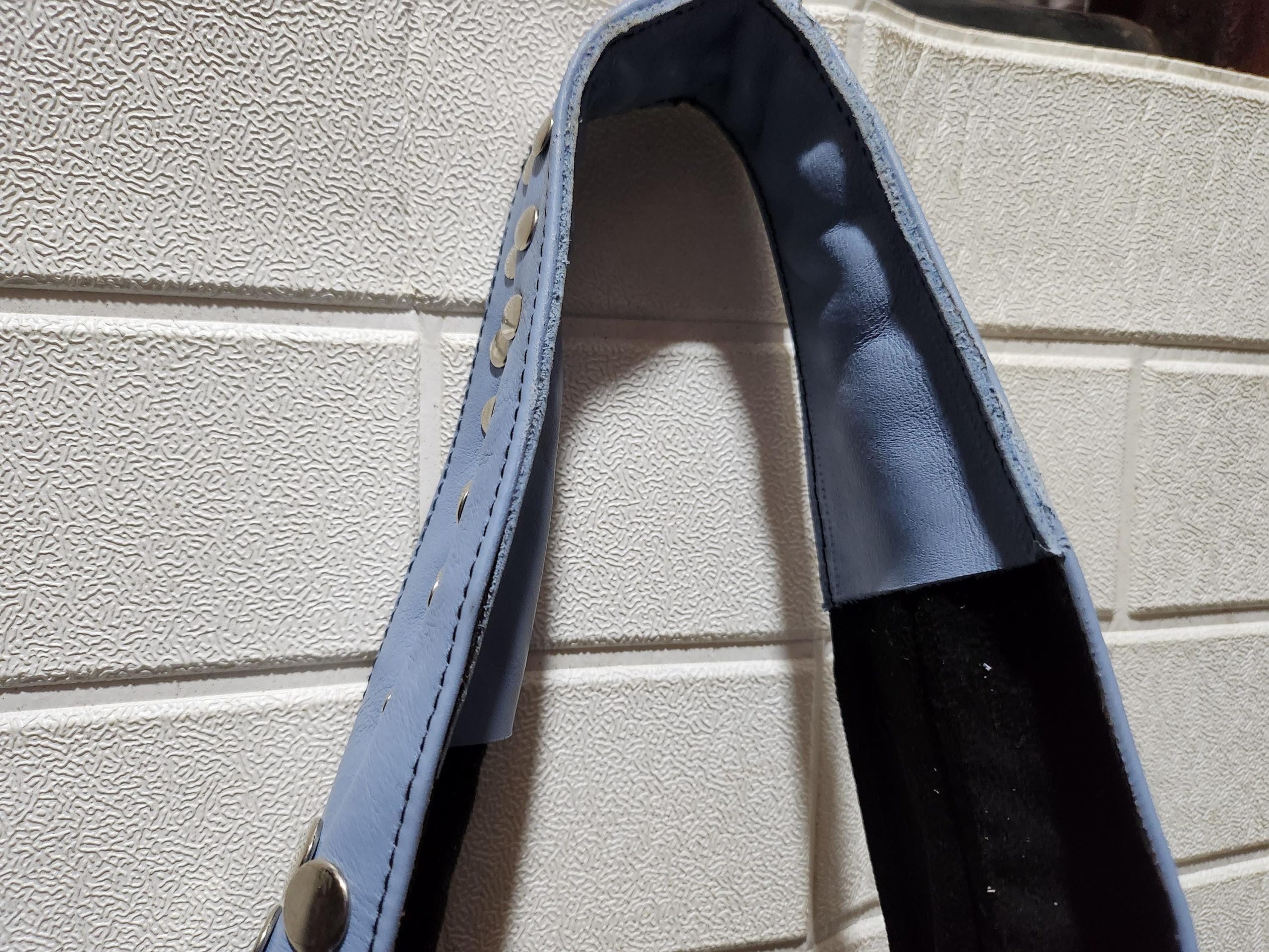 Moroccan Leather Tote – Soft Blue Studded Shoulder Bag | Handmade Boho Artisan Purse | Light Blue Shopper – Large & Small Sizes