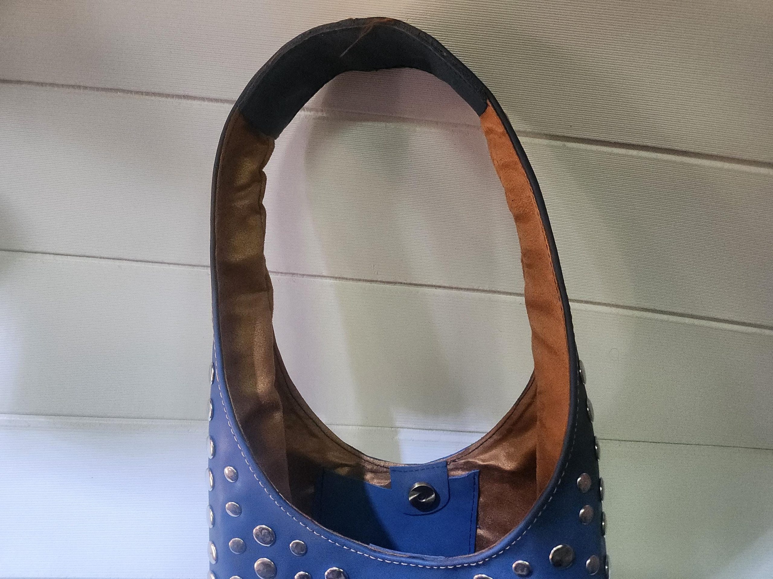 Moroccan Blue Leather Tote Bag – Handmade Studded Shoulder Purse – Boho Chic Bag With Silver Accents – Soft Interior – Large & Small Sizes