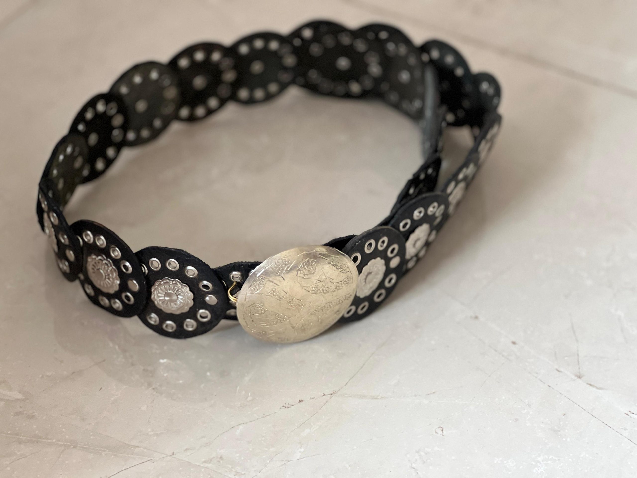 Vintage Moroccan Leather Concho Belt – Wide Studded Waist Belt For Women Halloween