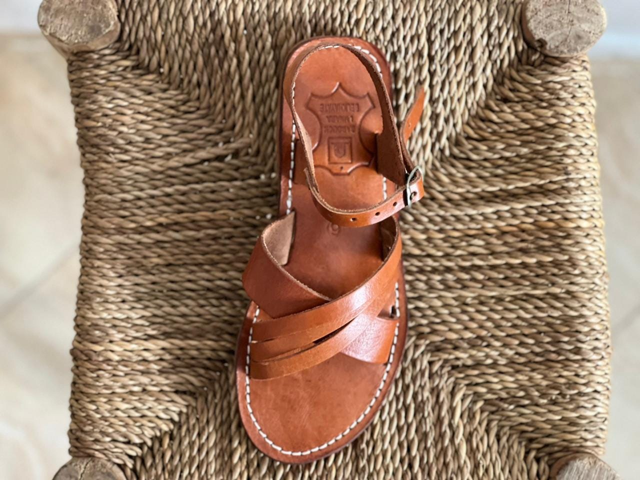 Handmade Moroccan Brown Leather Sandals – Cross Strap Flat Slides Women