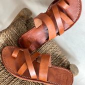 Handmade Moroccan Brown Leather Sandals – Toe Loop Cross Strap Slides Women
