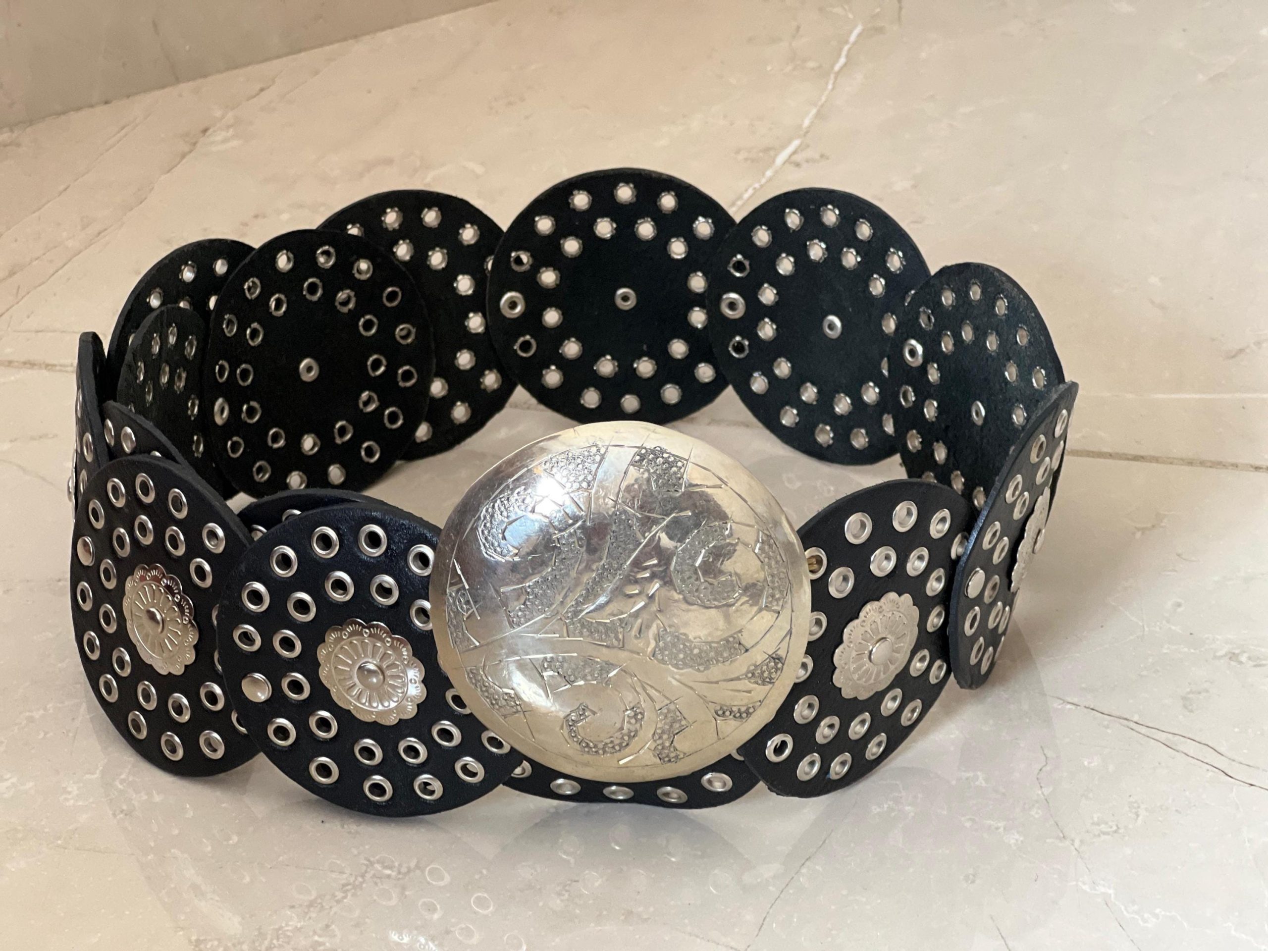 Handmade Moroccan Leather Belt – Vintage Silver Buckle Gothic Boho Gift