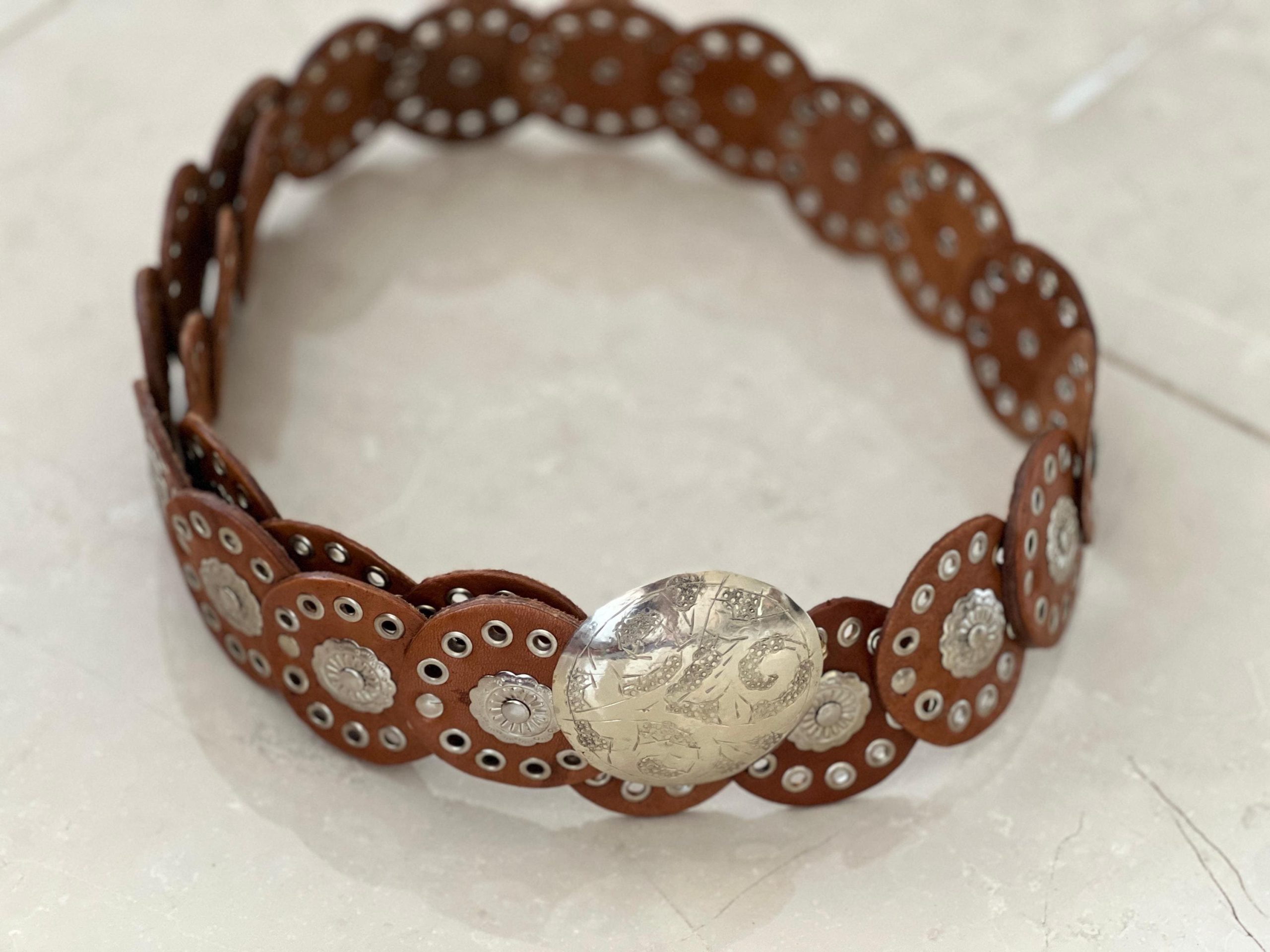 Leather Concho Belt 110 Cm (43.3 In) – Vintage Medieval Waist Belt Gift For Women