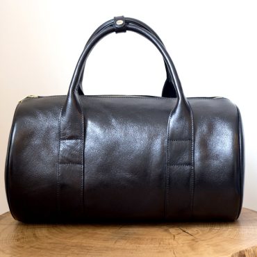 Black Leather Duffle Bag With Lining Inside /