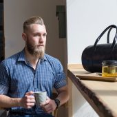 Black Leather Duffle Bag With Lining Inside /