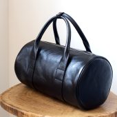 Black Leather Duffle Bag With Lining Inside /