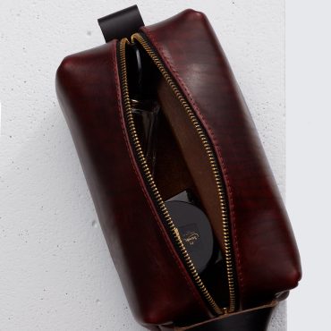 Leather Dopp Kit Bag In Horween Burgundy Chromexcel