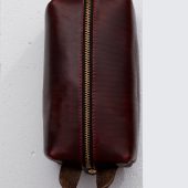 Leather Dopp Kit Bag In Horween Burgundy Chromexcel
