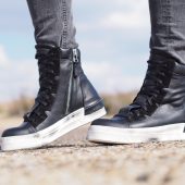 Men's Genuine Leather Sneakers Boots Mens Black For