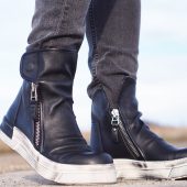 Men's Genuine Leather Sneakers Boots Mens Black For