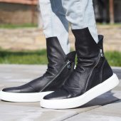 Men's Genuine Leather Sneakers Boots Mens Black For