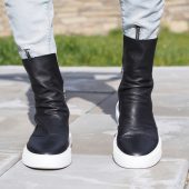 Men's Genuine Leather Sneakers Boots Mens Black For
