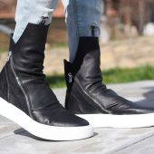 Men's Genuine Leather Sneakers Boots Mens Black For