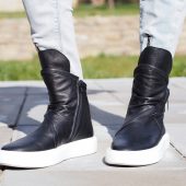 Men's Genuine Leather Sneakers Boots Mens Black For