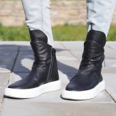 Men's Genuine Leather Sneakers Boots Mens Black For