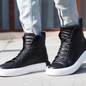 Men's Genuine Leather Sneakers Boots Mens Black For