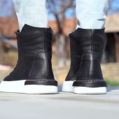 Men's Genuine Leather Sneakers Boots Mens Black For