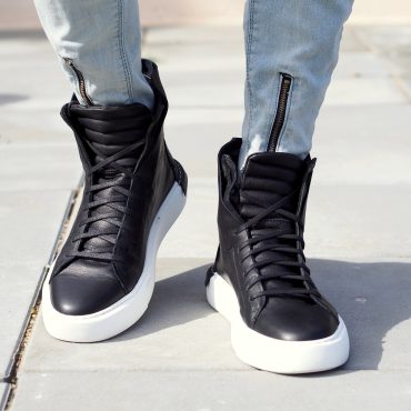 Men's Genuine Leather Sneakers Boots Mens Black For
