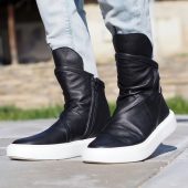 Men's Genuine Leather Sneakers Boots Mens Black For