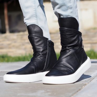 Men's Genuine Leather Sneakers Boots Mens Black For