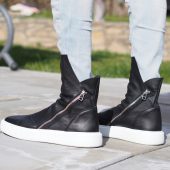 Men's Genuine Leather Sneakers Boots Mens Black For