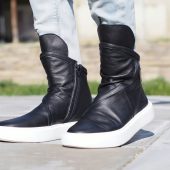 Men's Genuine Leather Sneakers Boots Mens Black For