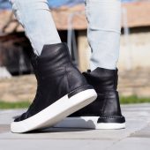 Men's Genuine Leather Sneakers Boots Mens Black For