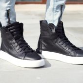 Men's Genuine Leather Sneakers Boots Mens Black For