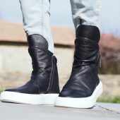 Men's Genuine Leather Sneakers Boots Mens Black For
