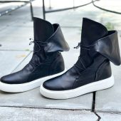 Men's Genuine Leather Sneakers Boots Mens Black For