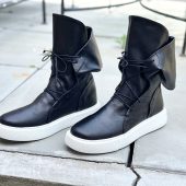 Men's Genuine Leather Sneakers Boots Mens Black For