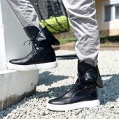 Men's Genuine Leather Sneakers Boots Mens Black For