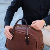 Brown Leather Duffle Bag: Brass Hardware Mens Weekender