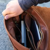 Personalized Leather Laptop Messenger Bag: Light Brown Monogrammed