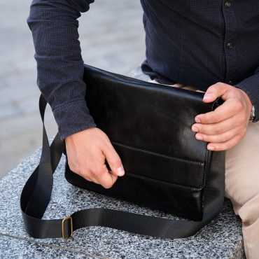Black Leather Laptop Messenger Bag: Personalized Groomsmen Gift
