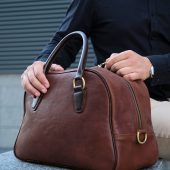 Brown Leather Duffle Bag: Brass Hardware Mens Weekender