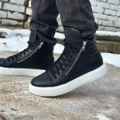 Men's Genuine Leather Sneakers Boots Mens Black For