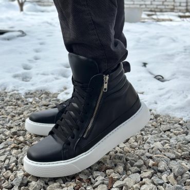 Men's Genuine Leather Sneakers Boots Mens Black For