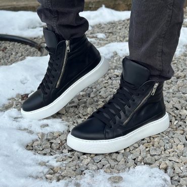 Men's Genuine Leather Sneakers Boots Mens Black For