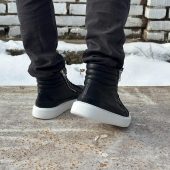 Men's Genuine Leather Sneakers Boots Mens Black For